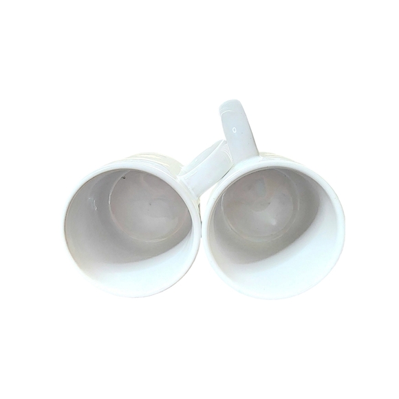 MUG CUP COFFEE TEA OSCAR de la RENTA White & Gold Swirl Pattern Set of Two - Picture 5 of 11